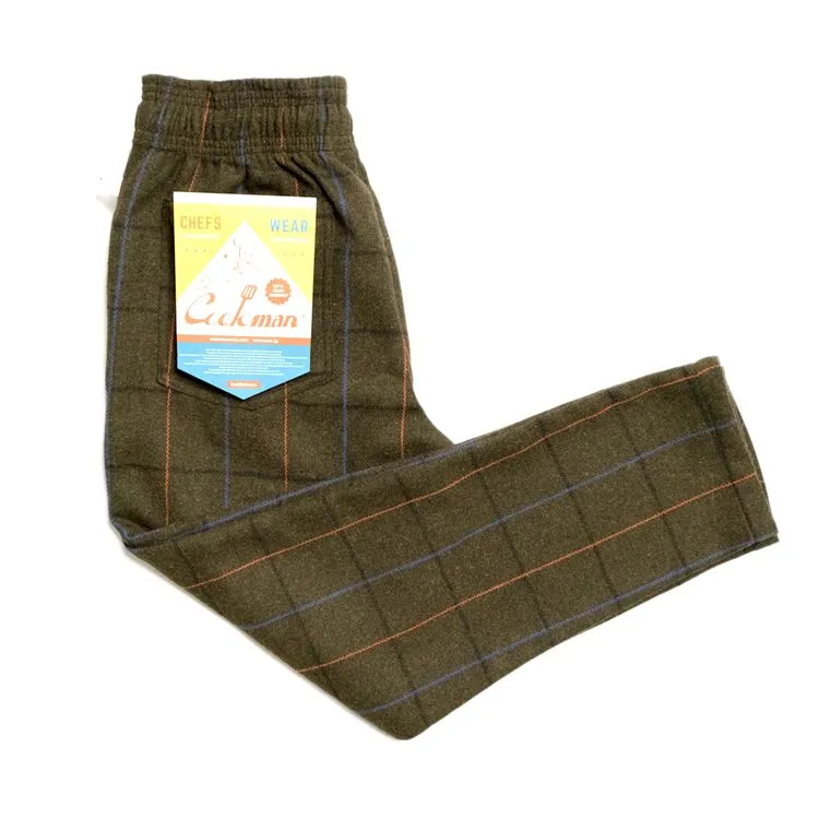 Cookman Chef Pants - Wool Mix Plaid : Olive Green