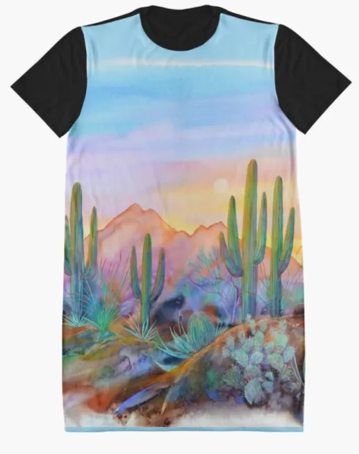 Cowgirl Kim Watercolor Desert Graphic Tee Dress