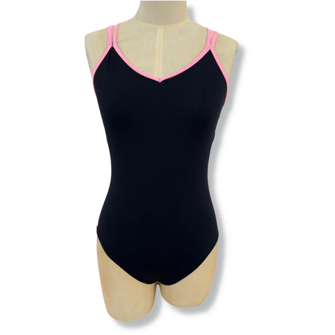 Criss-Cross Contrast Dance Leotard Light pink