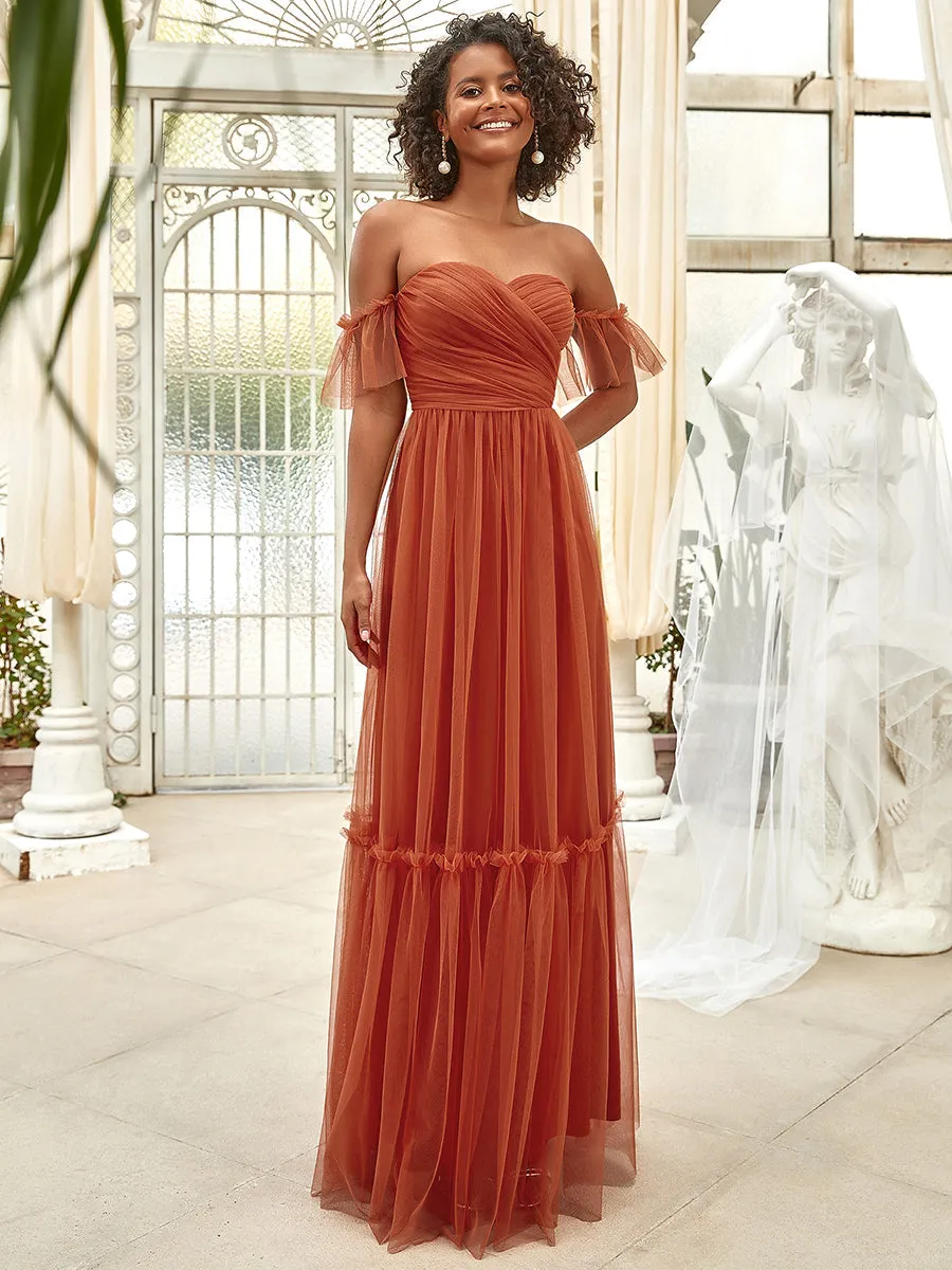 Custom Size Strapless A Line Ruffles Sleeves Wholesale Evening Dresses