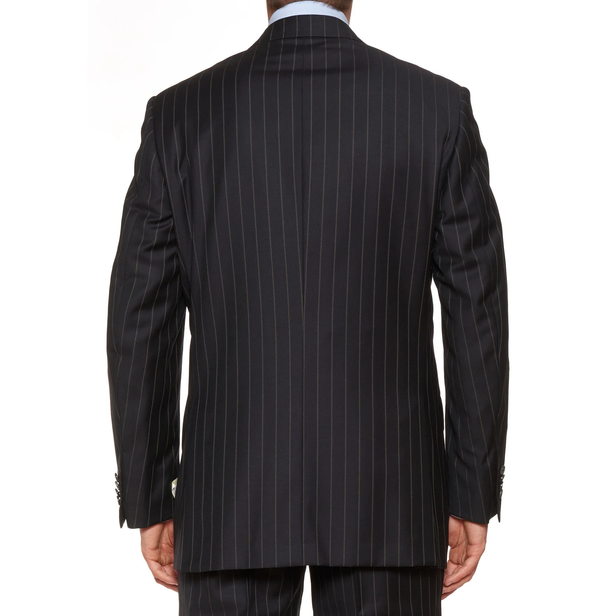 D'AVENZA For PAPE Handmade Black Striped Wool DB Suit EU 52 NEW US 42