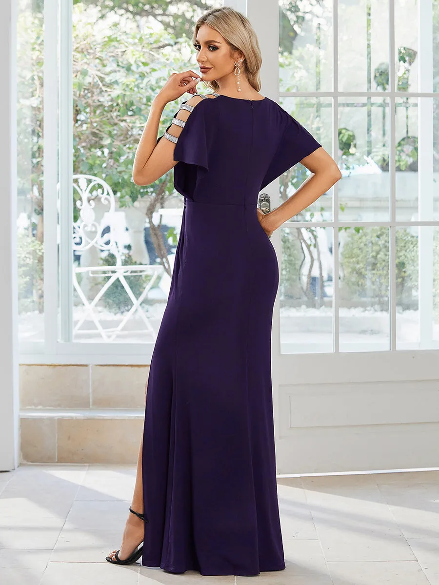 Deep V Neck High Split Pleated Wholesale Evening Dresses