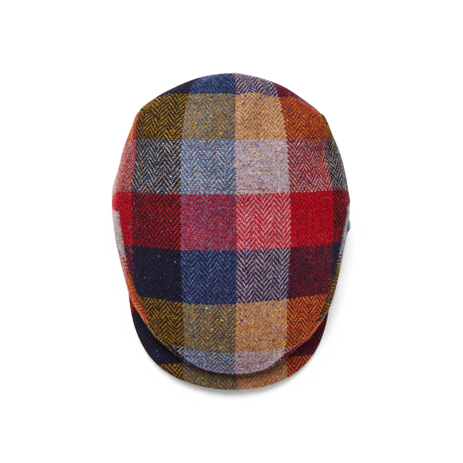 Donegal Tweed Flat Cap | Extended Peak |  Red Navy Check | City Sport