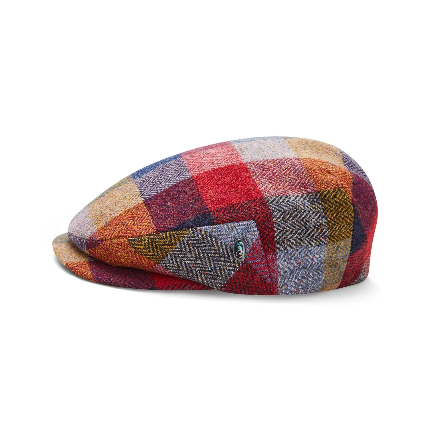 Donegal Tweed Flat Cap | Extended Peak |  Red Navy Check | City Sport