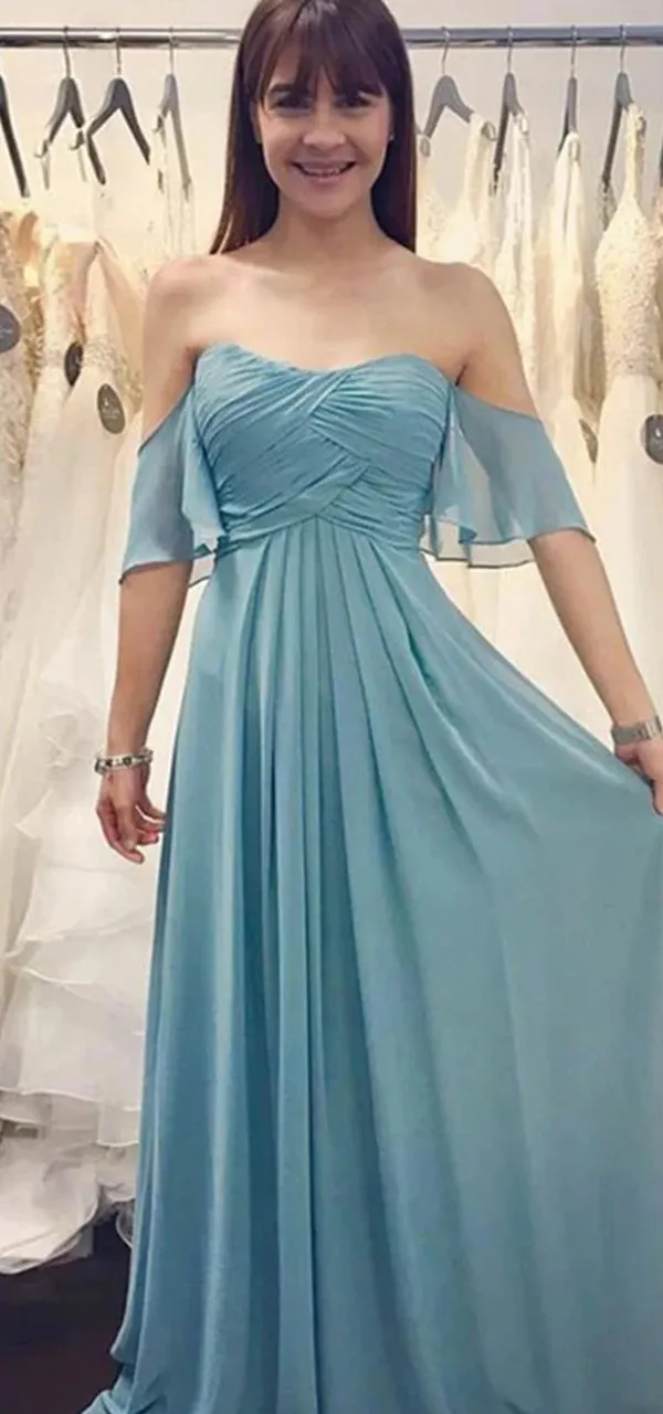 Elegant Off the Shoulder Sweetheart A-line Chiffon Bridesmaid Dresses, BG544