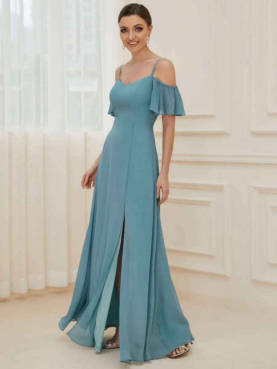 Flattering Deep V Neck Flare Sleeves Wholesale Bridesmaid Dresses