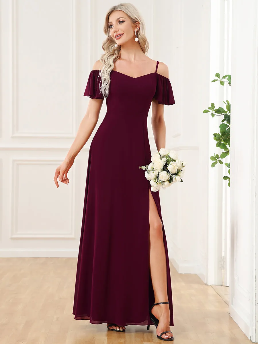 Flattering Deep V Neck Flare Sleeves Wholesale Bridesmaid Dresses