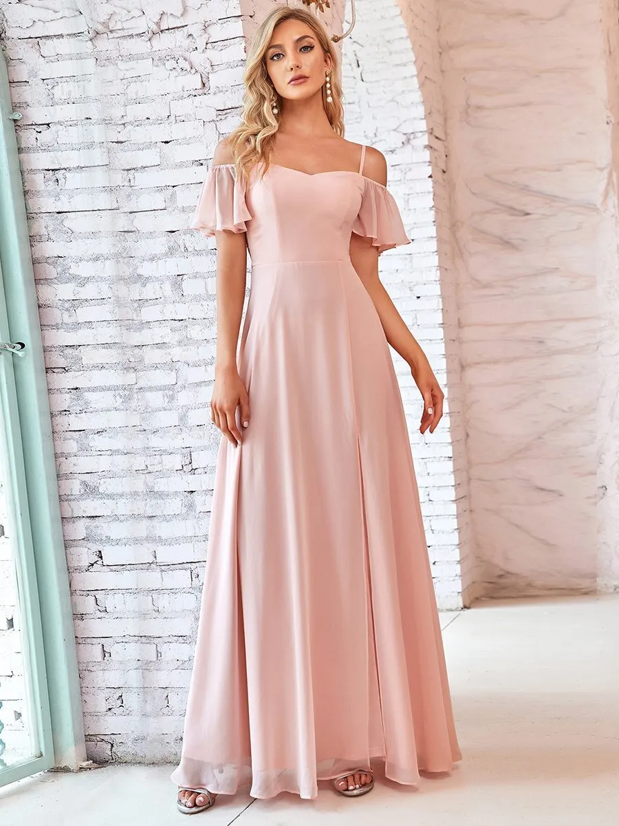 Flattering Deep V Neck Flare Sleeves Wholesale Bridesmaid Dresses