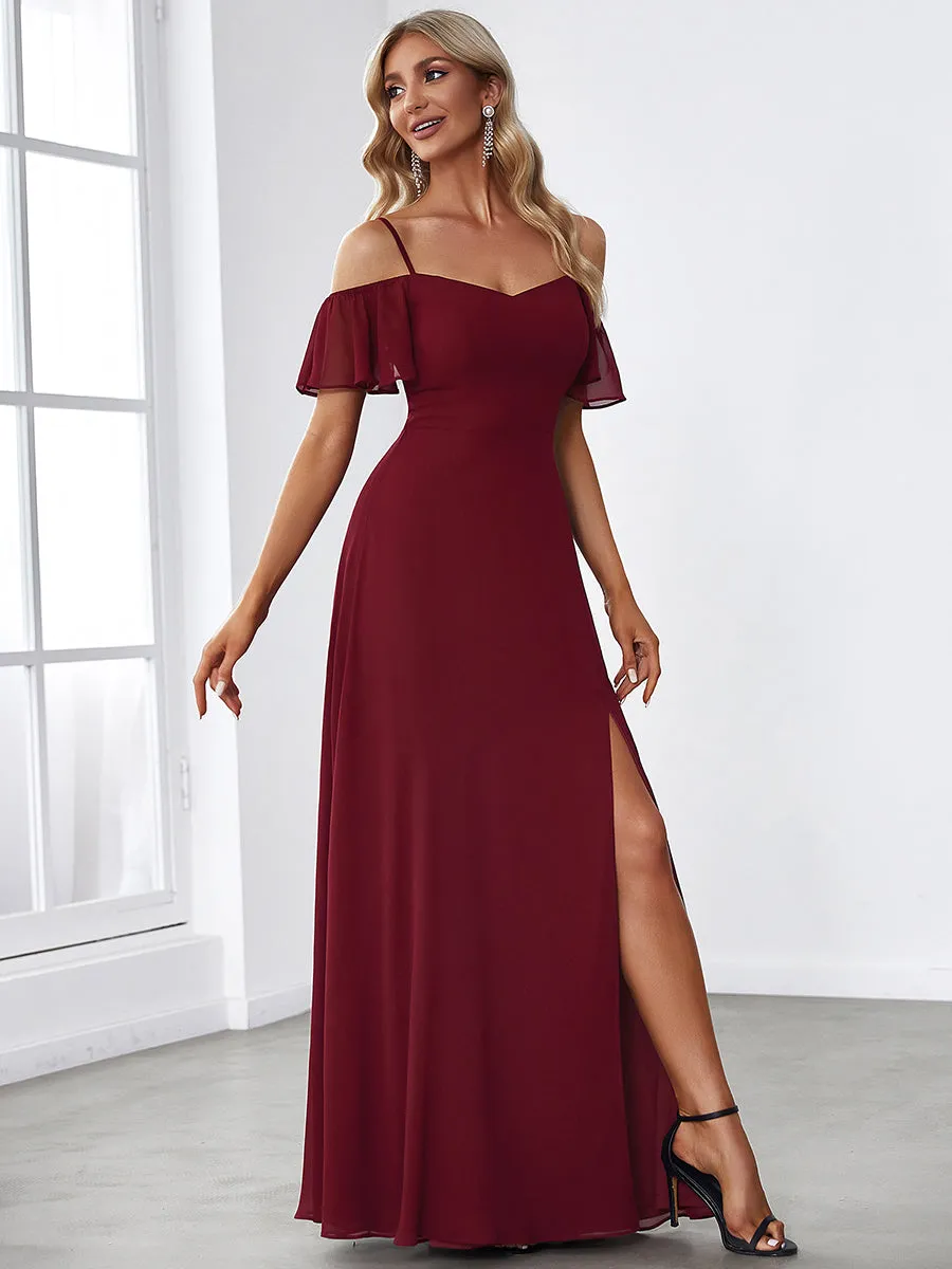 Flattering Deep V Neck Flare Sleeves Wholesale Bridesmaid Dresses