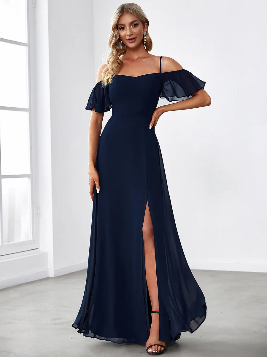 Flattering Deep V Neck Flare Sleeves Wholesale Bridesmaid Dresses