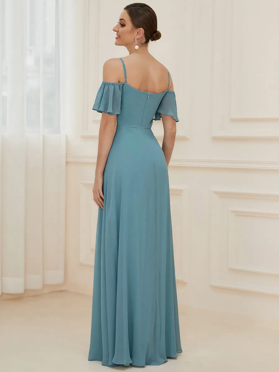 Flattering Deep V Neck Flare Sleeves Wholesale Bridesmaid Dresses