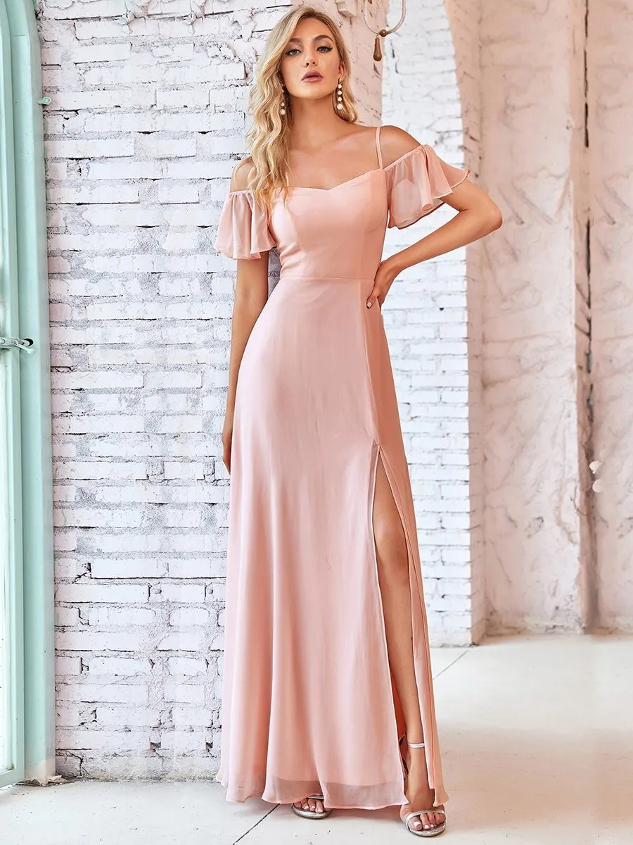 Flattering Deep V Neck Flare Sleeves Wholesale Bridesmaid Dresses