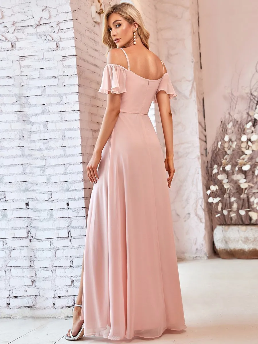 Flattering Deep V Neck Flare Sleeves Wholesale Bridesmaid Dresses