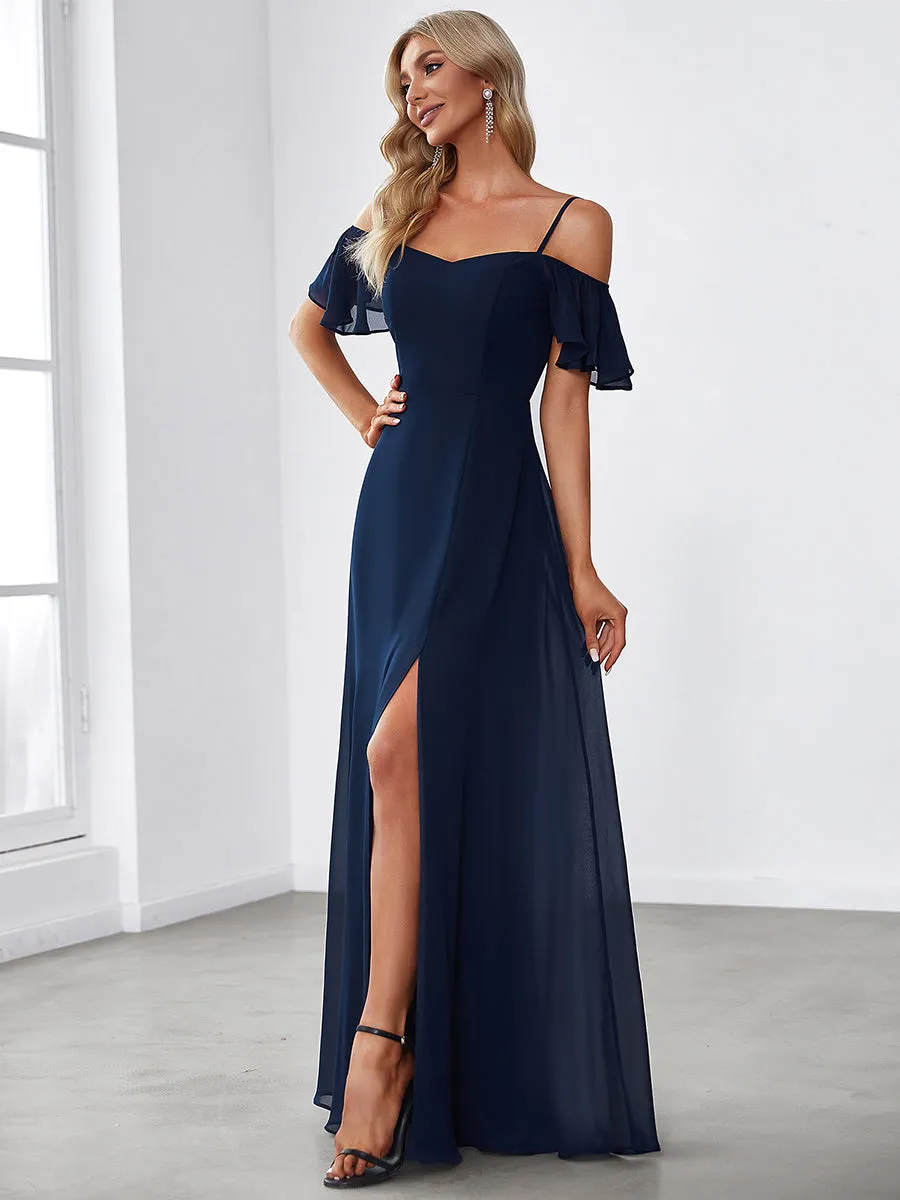 Flattering Deep V Neck Flare Sleeves Wholesale Bridesmaid Dresses