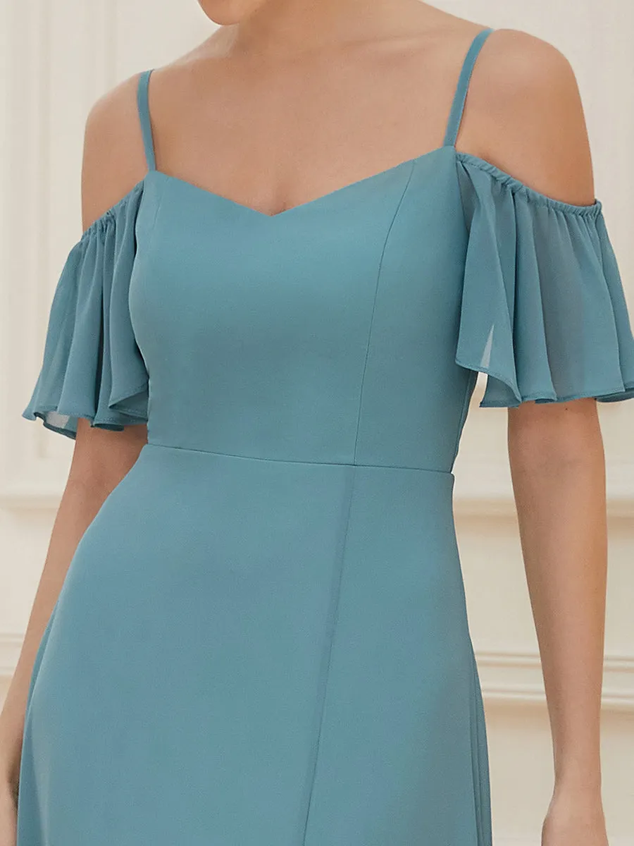 Flattering Deep V Neck Flare Sleeves Wholesale Bridesmaid Dresses