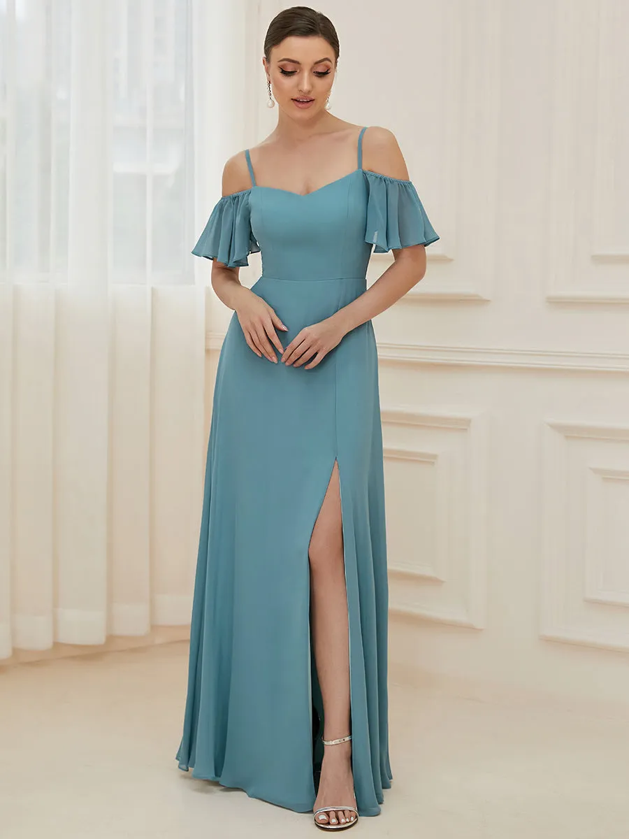 Flattering Deep V Neck Flare Sleeves Wholesale Bridesmaid Dresses