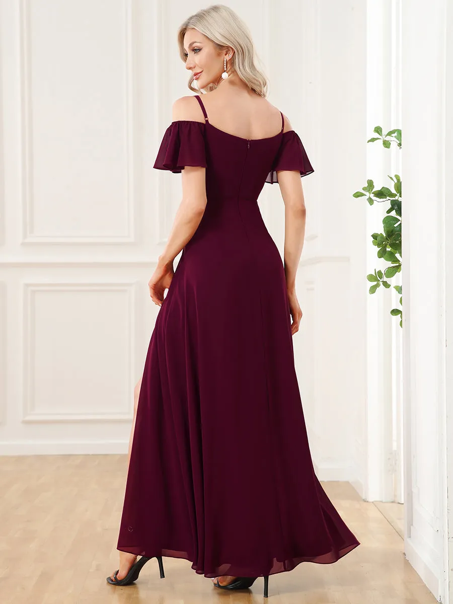 Flattering Deep V Neck Flare Sleeves Wholesale Bridesmaid Dresses