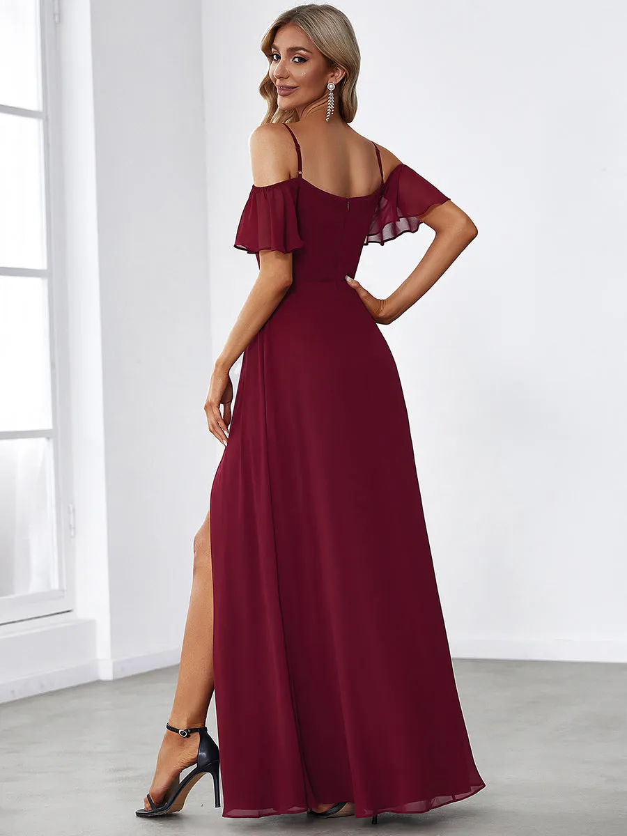 Flattering Deep V Neck Flare Sleeves Wholesale Bridesmaid Dresses