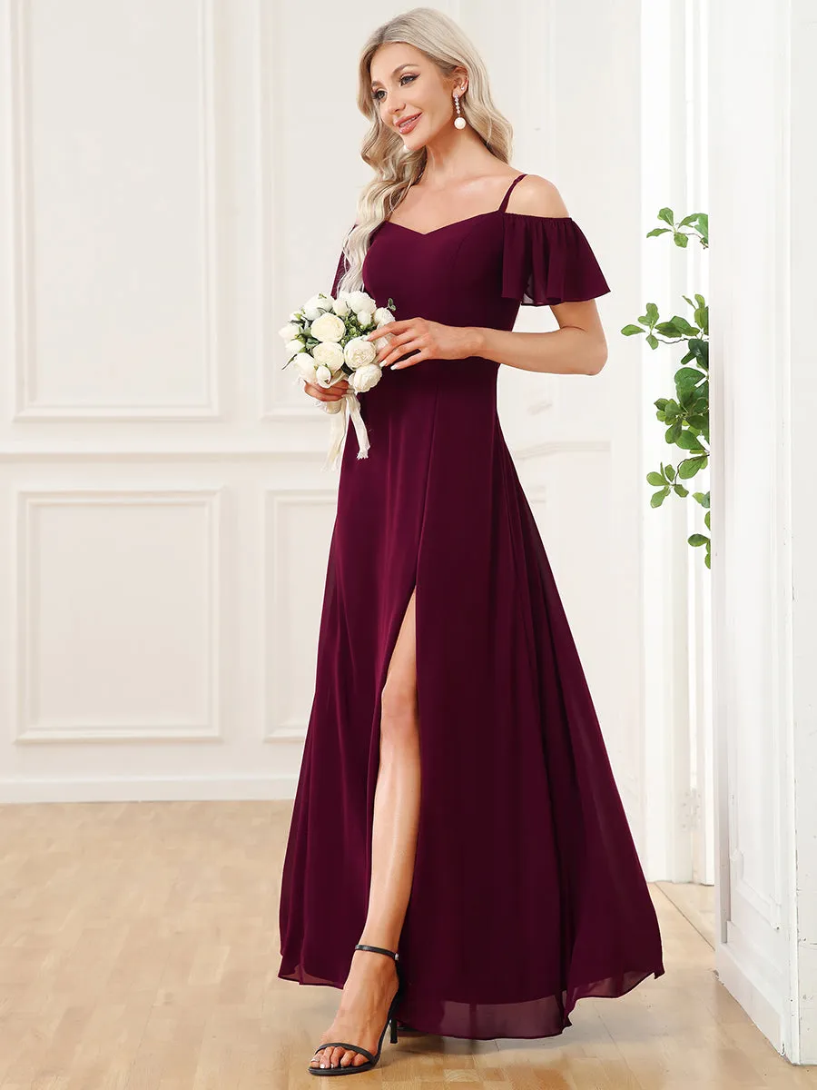 Flattering Deep V Neck Flare Sleeves Wholesale Bridesmaid Dresses