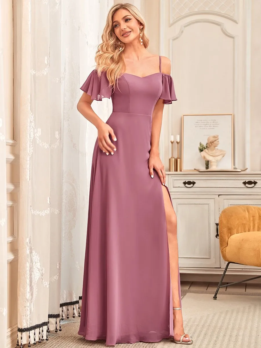 Flattering Deep V Neck Flare Sleeves Wholesale Bridesmaid Dresses