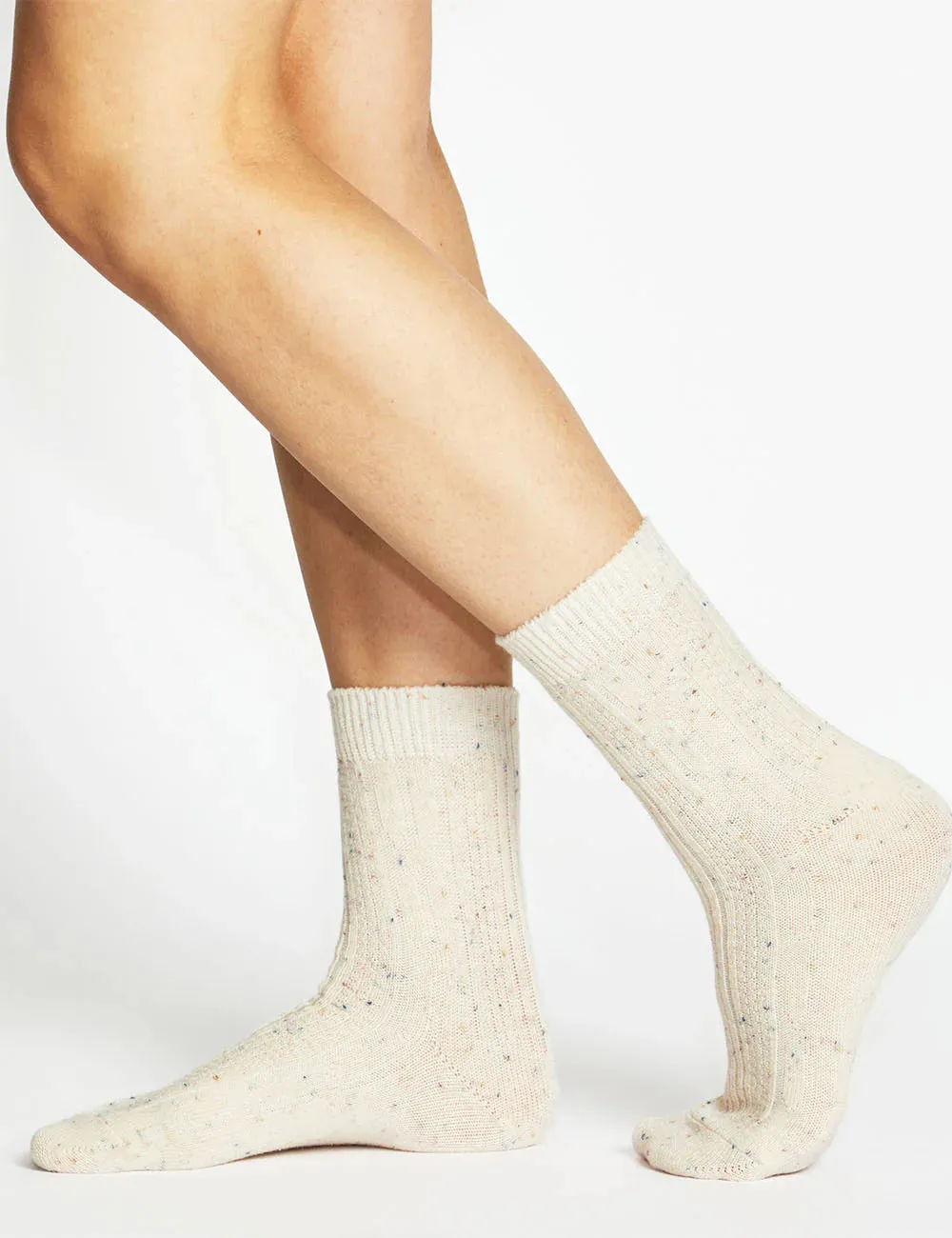 Fleck Wool Crew Sock - 2p (Taupe/Cream)