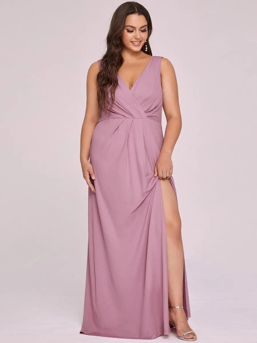 Floor Length V Neck Shimmery Wholesale Plus Size Evening Dresses