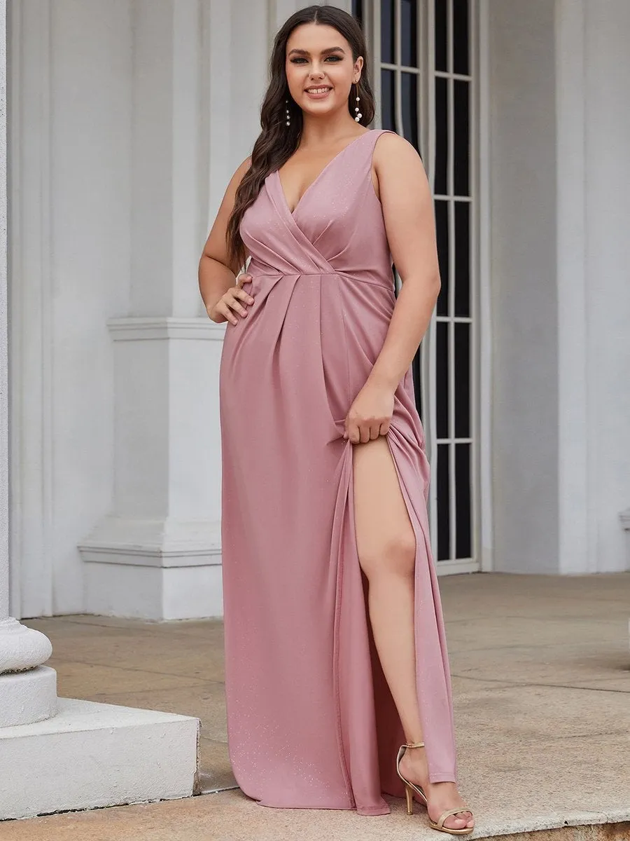 Floor Length V Neck Shimmery Wholesale Plus Size Evening Dresses