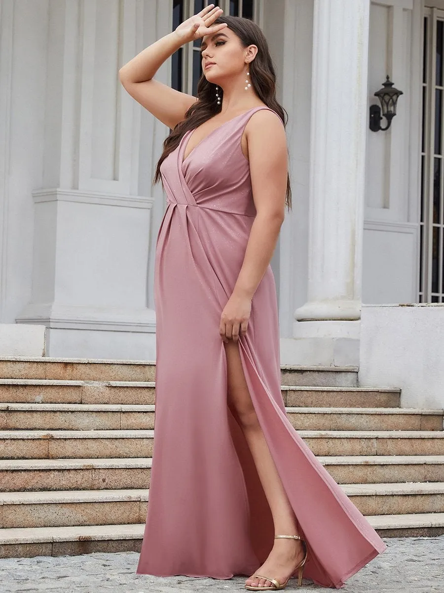 Floor Length V Neck Shimmery Wholesale Plus Size Evening Dresses