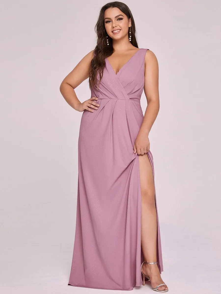 Floor Length V Neck Shimmery Wholesale Plus Size Evening Dresses