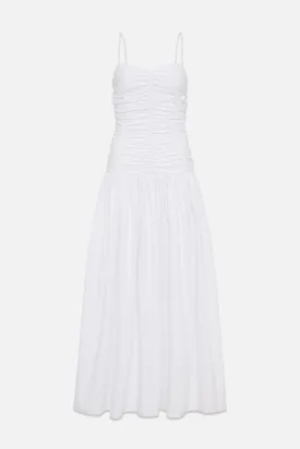 Gathered Drop Waist Dress in White