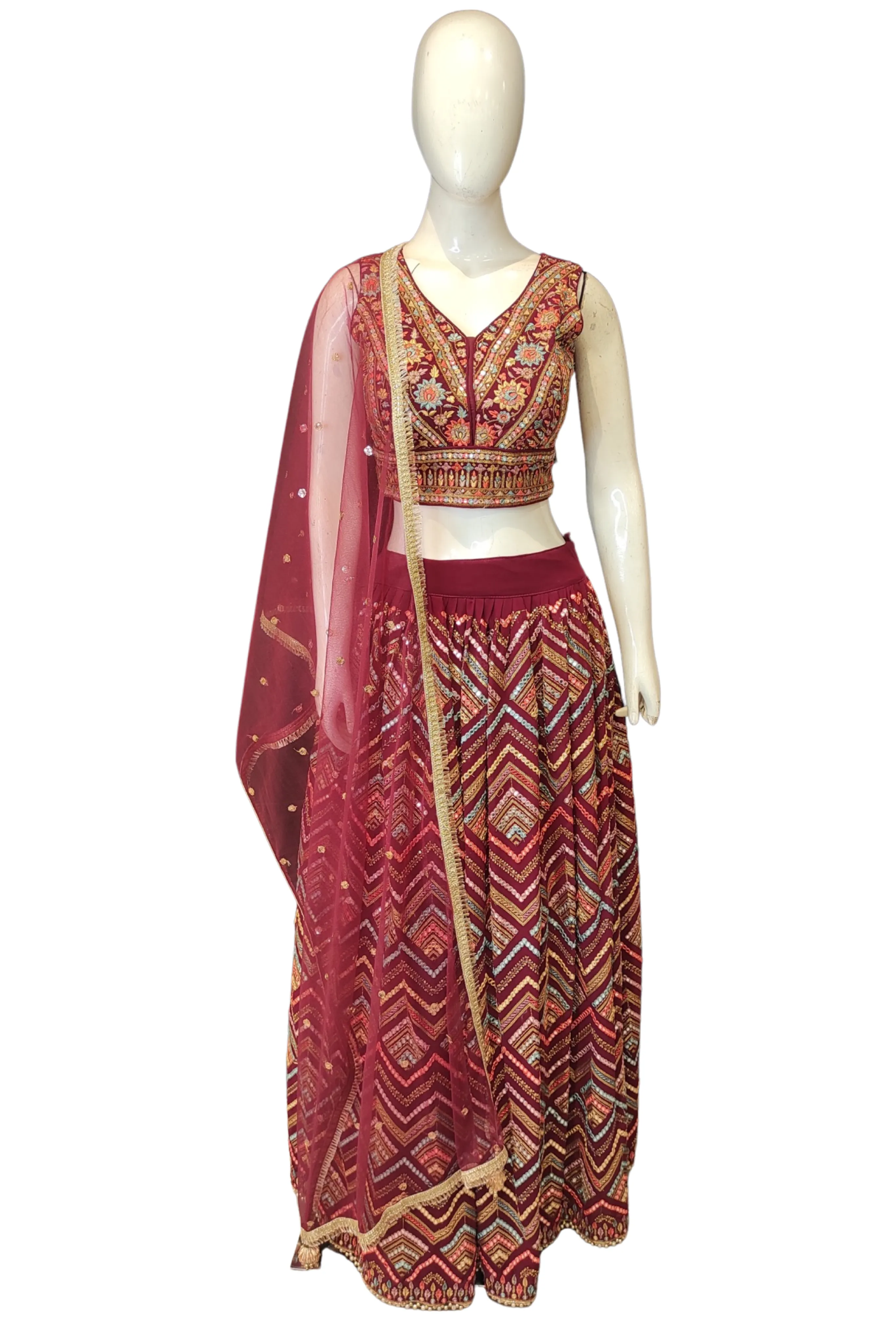 Georgette Crop Top with Lehenga and Dupatta