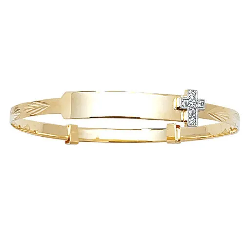 Gold Expandable Baby Bangle with CZ Cross