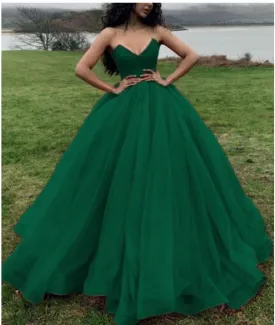 Green ball gown organza green puffy prom dress SA1573