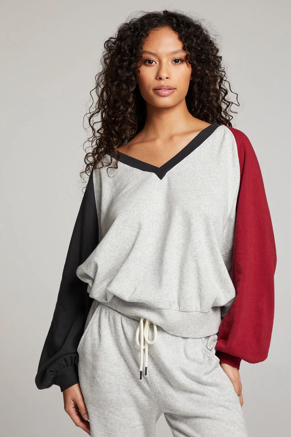 Hannah Fire Color Block V Neck Pullover