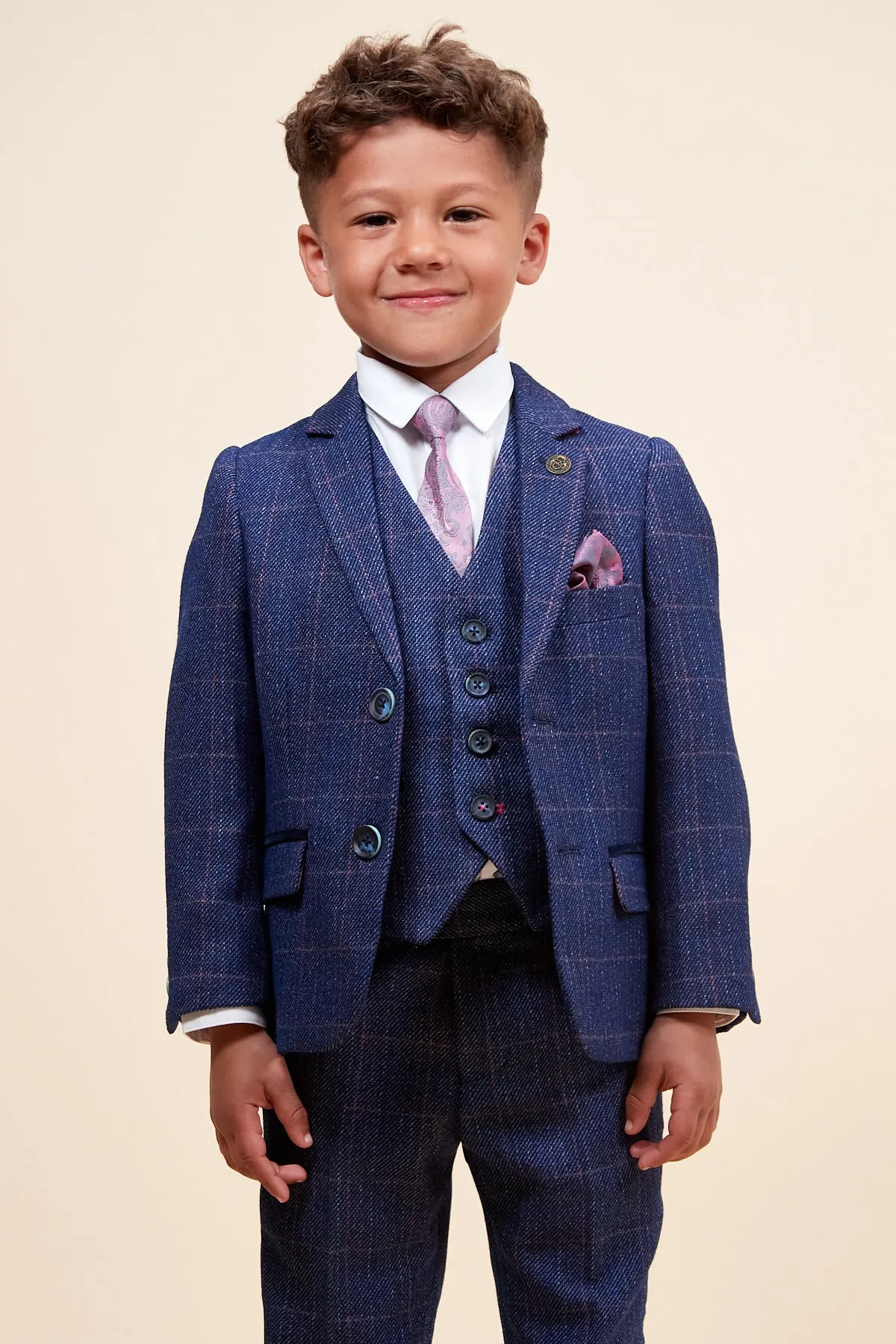 HARRY - Childrens Indigo Tweed Check Three Piece Suit