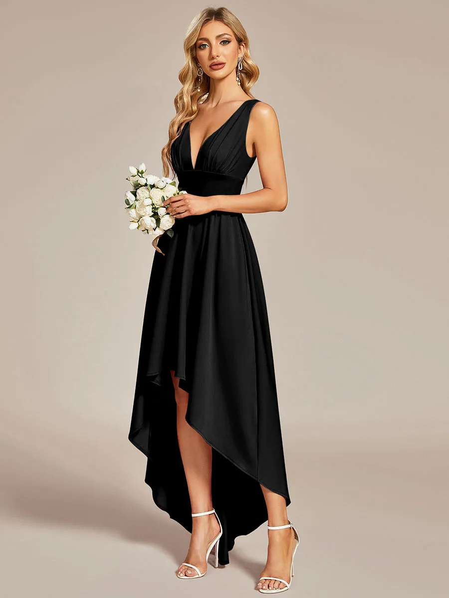 High Low Deep V Neck Sleeveless Wholesale Bridesmaid Dresses