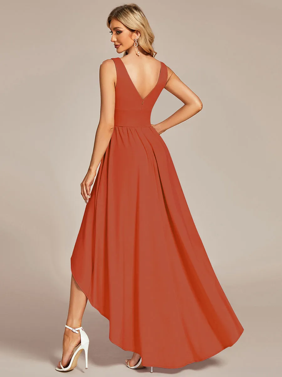 High Low Deep V Neck Sleeveless Wholesale Bridesmaid Dresses