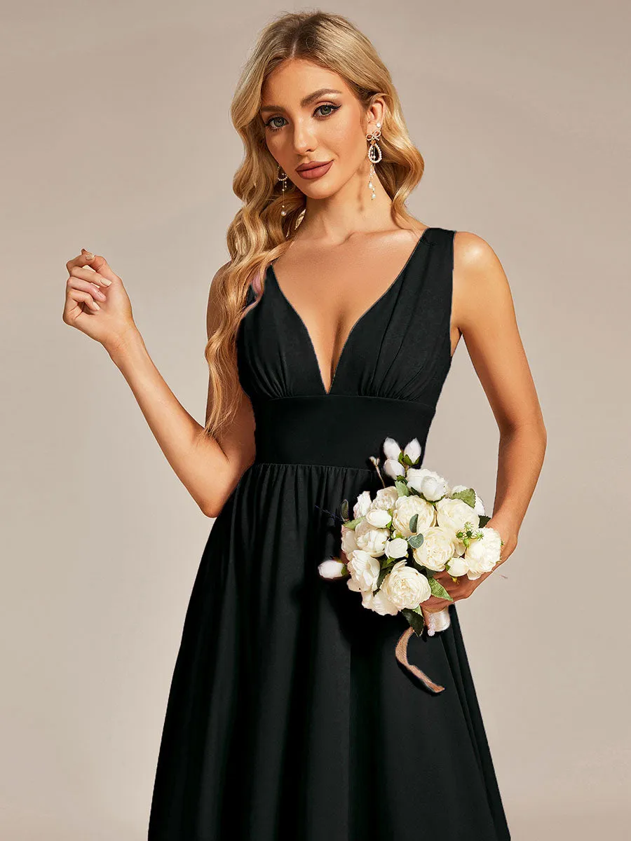 High Low Deep V Neck Sleeveless Wholesale Bridesmaid Dresses