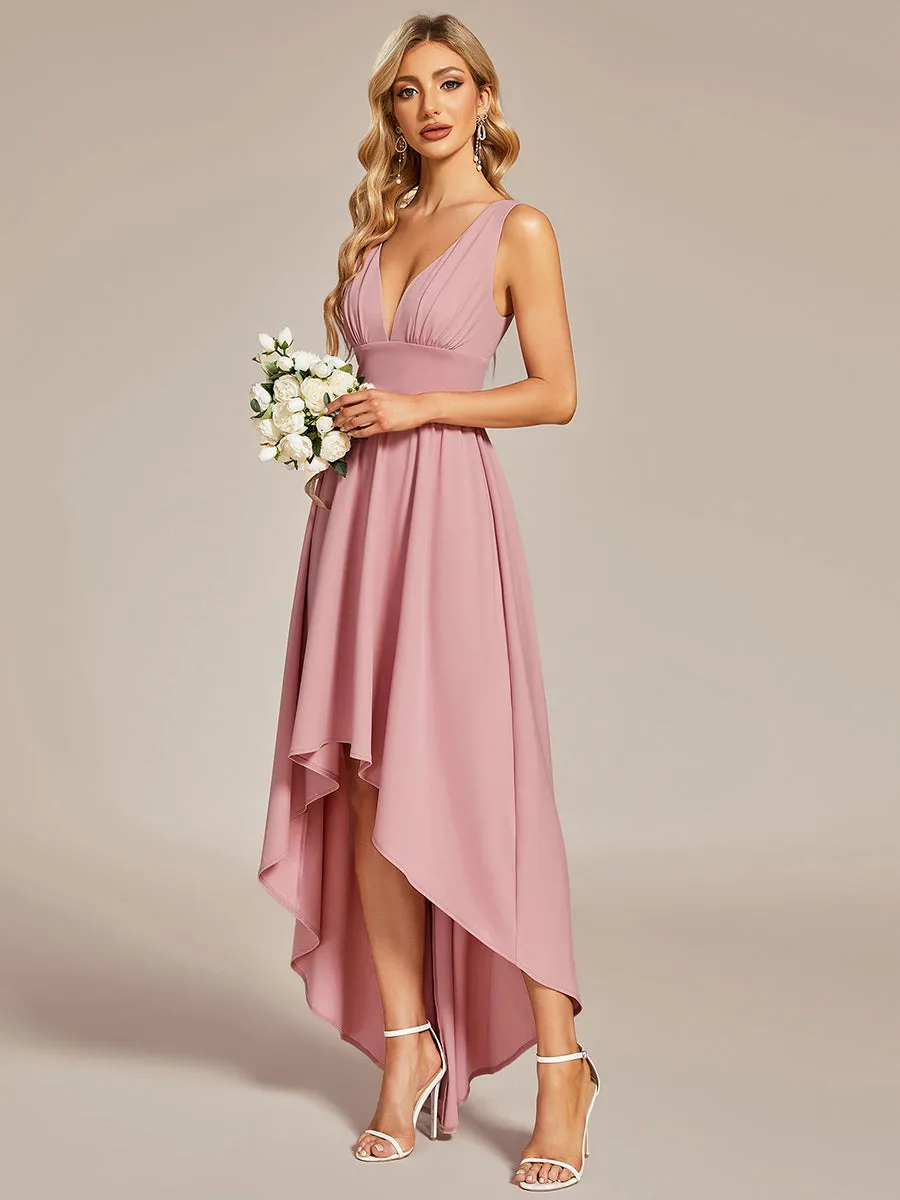 High Low Deep V Neck Sleeveless Wholesale Bridesmaid Dresses