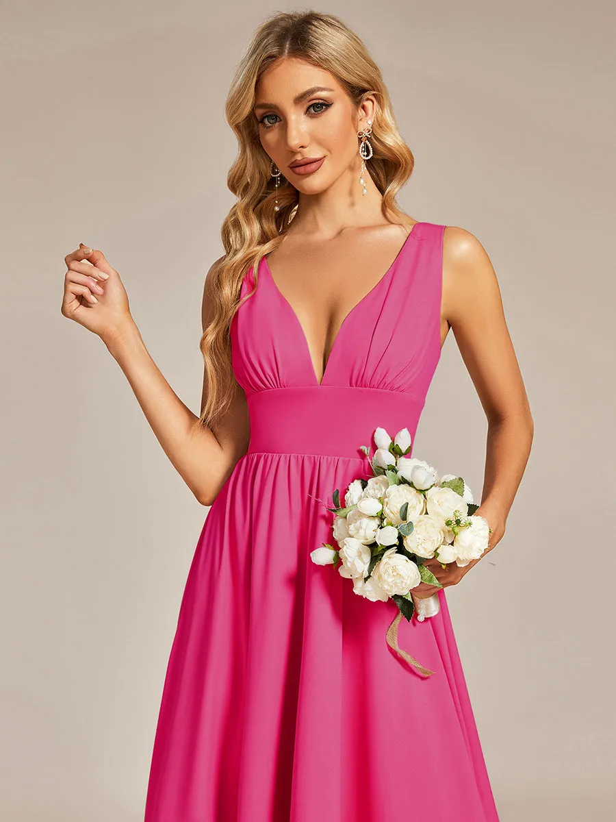 High Low Deep V Neck Sleeveless Wholesale Bridesmaid Dresses