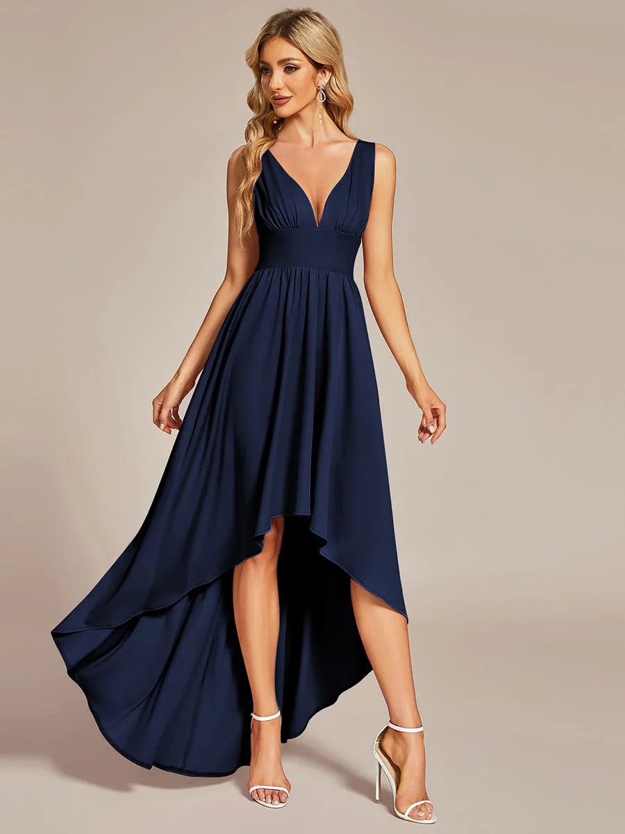 High Low Deep V Neck Sleeveless Wholesale Bridesmaid Dresses