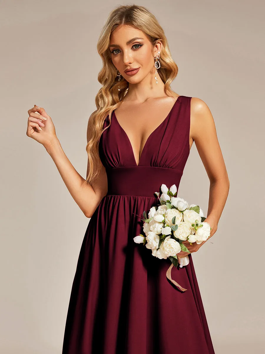 High Low Deep V Neck Sleeveless Wholesale Bridesmaid Dresses