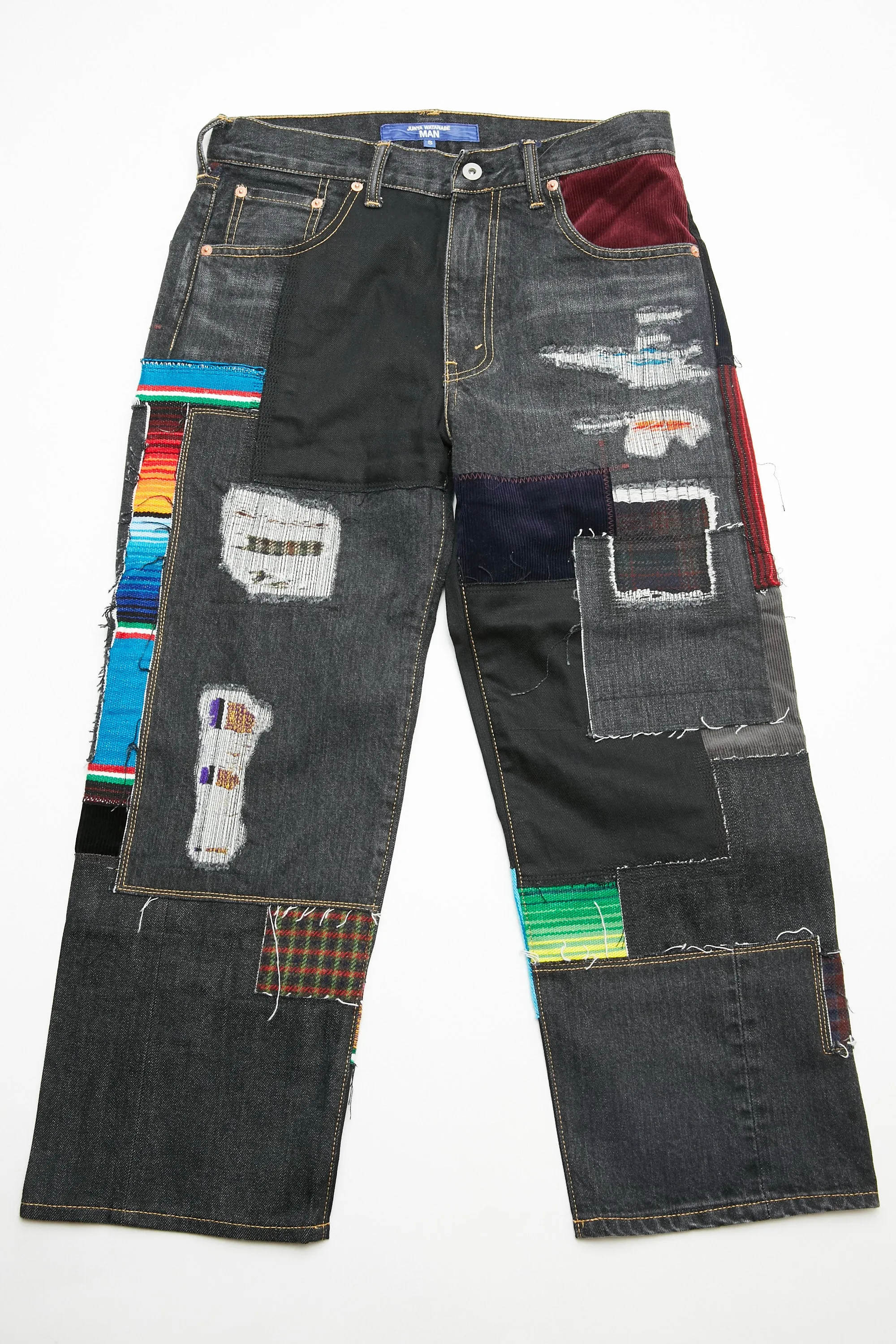 JUNYA WATANABE MAN cotton selvedge denim garment treated x multi fabrics mix Pants - Black X MIX