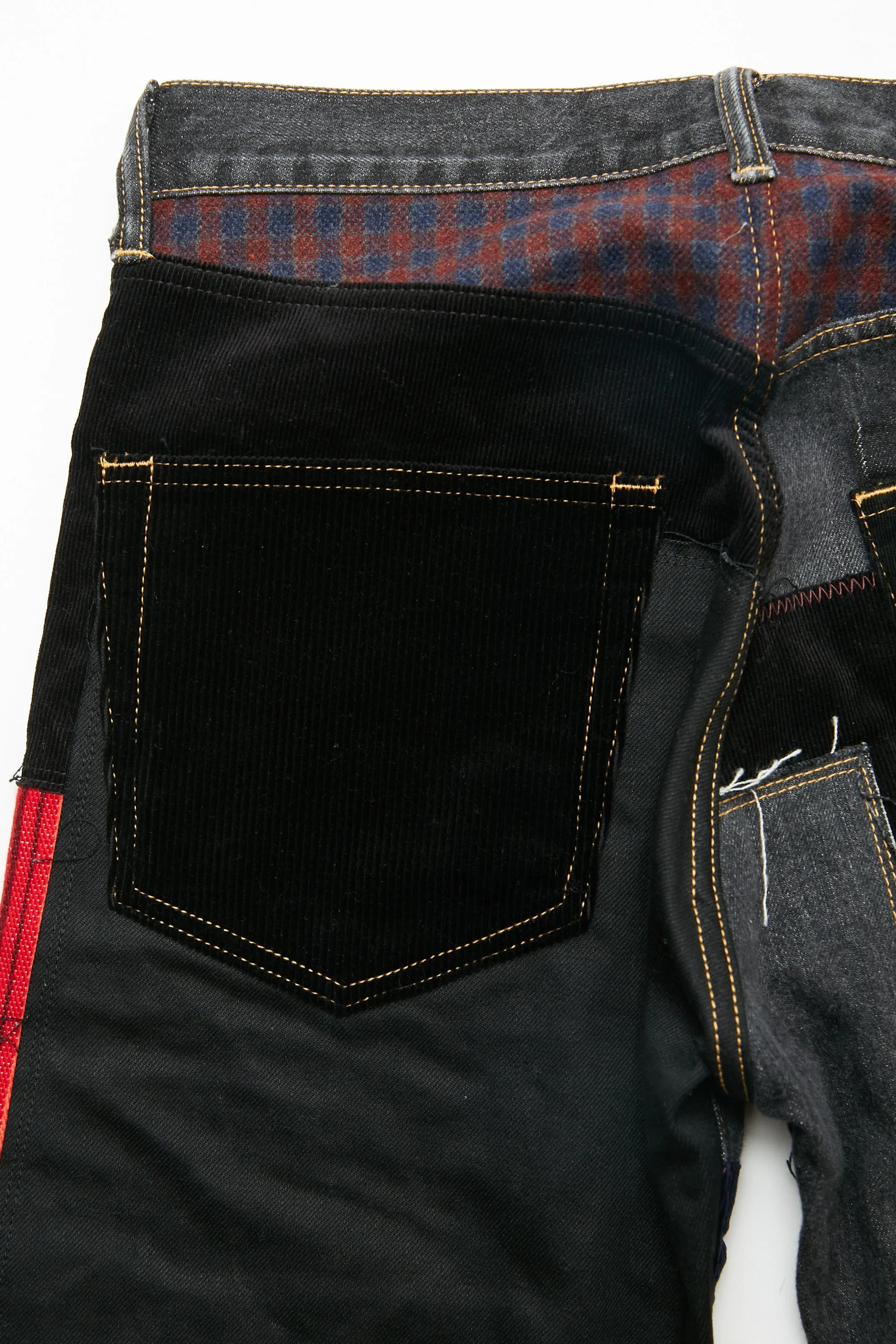 JUNYA WATANABE MAN cotton selvedge denim garment treated x multi fabrics mix Pants - Black X MIX