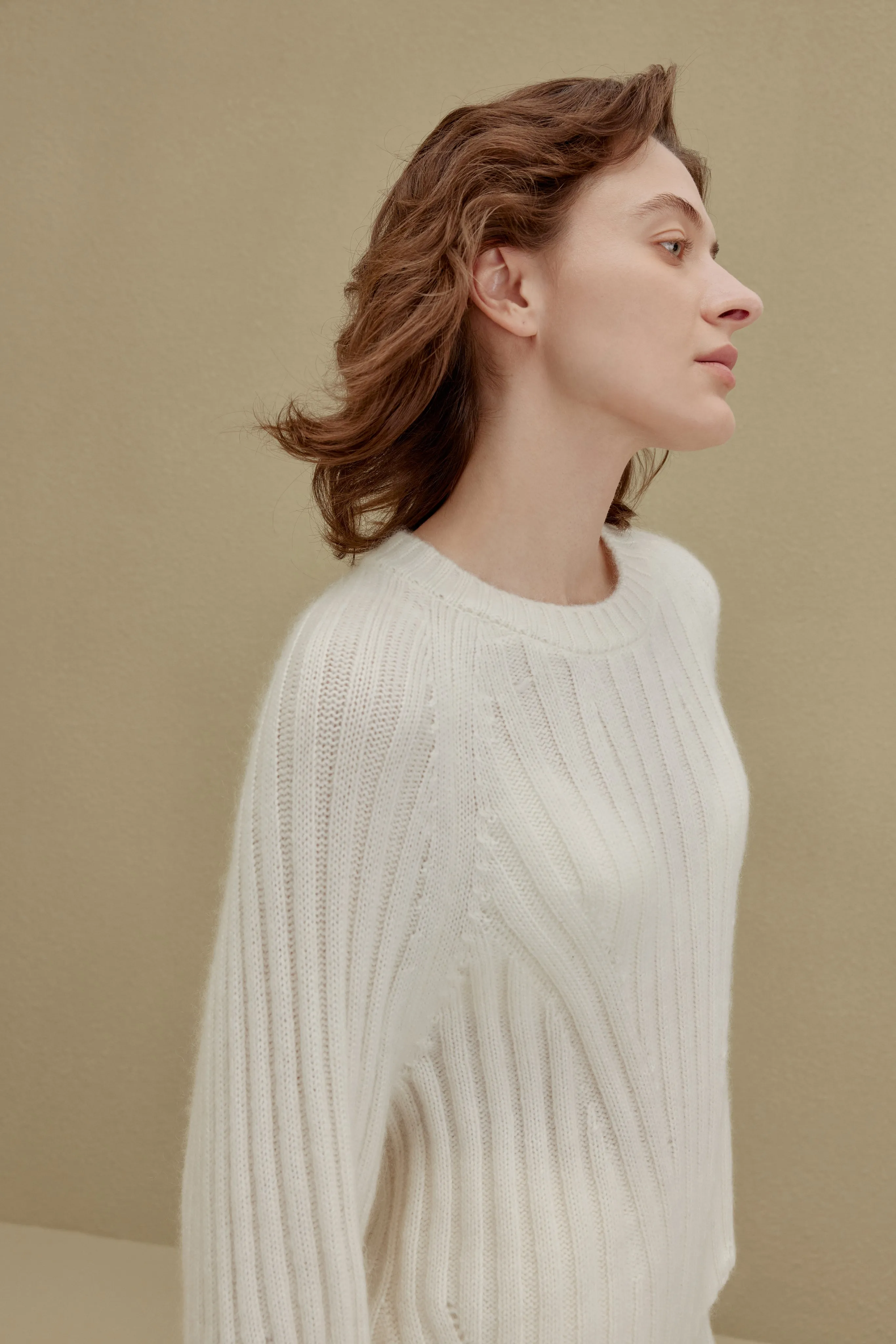 Knitted Ribbed Crew Neck Sweater