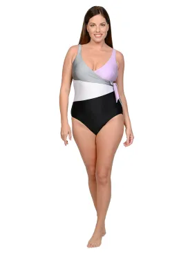 Missy bathing suit in a color block geometric