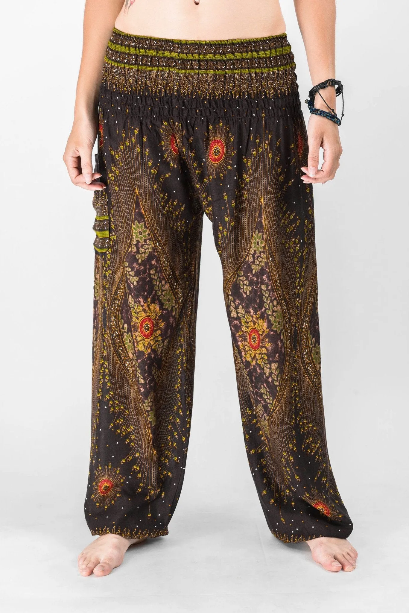 Peacock Eye Unisex Harem Pants in Brown