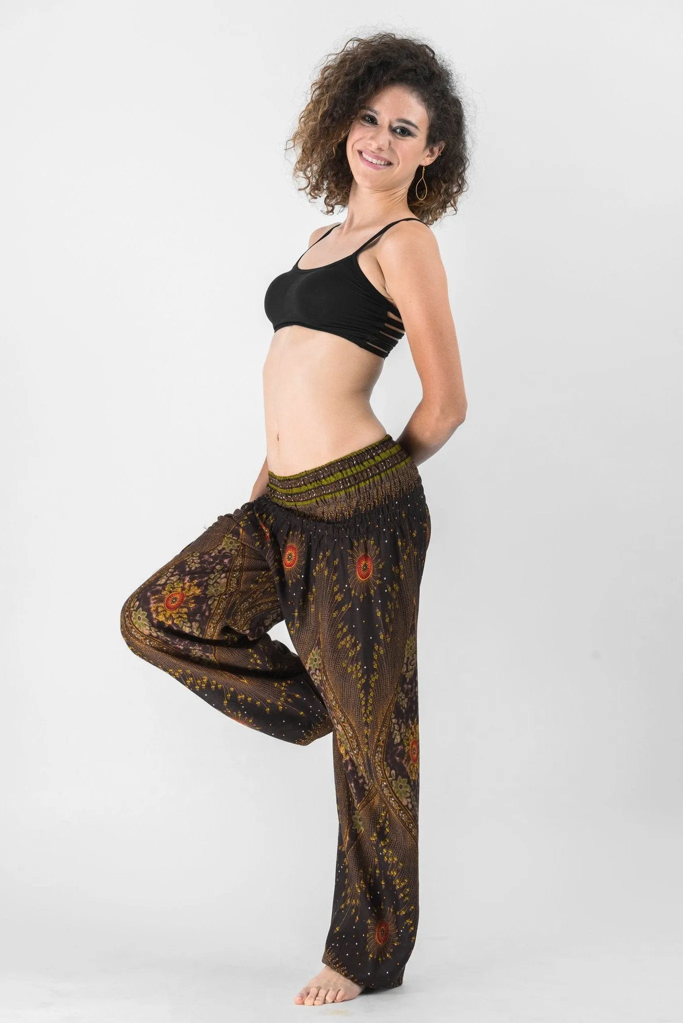 Peacock Eye Unisex Harem Pants in Brown