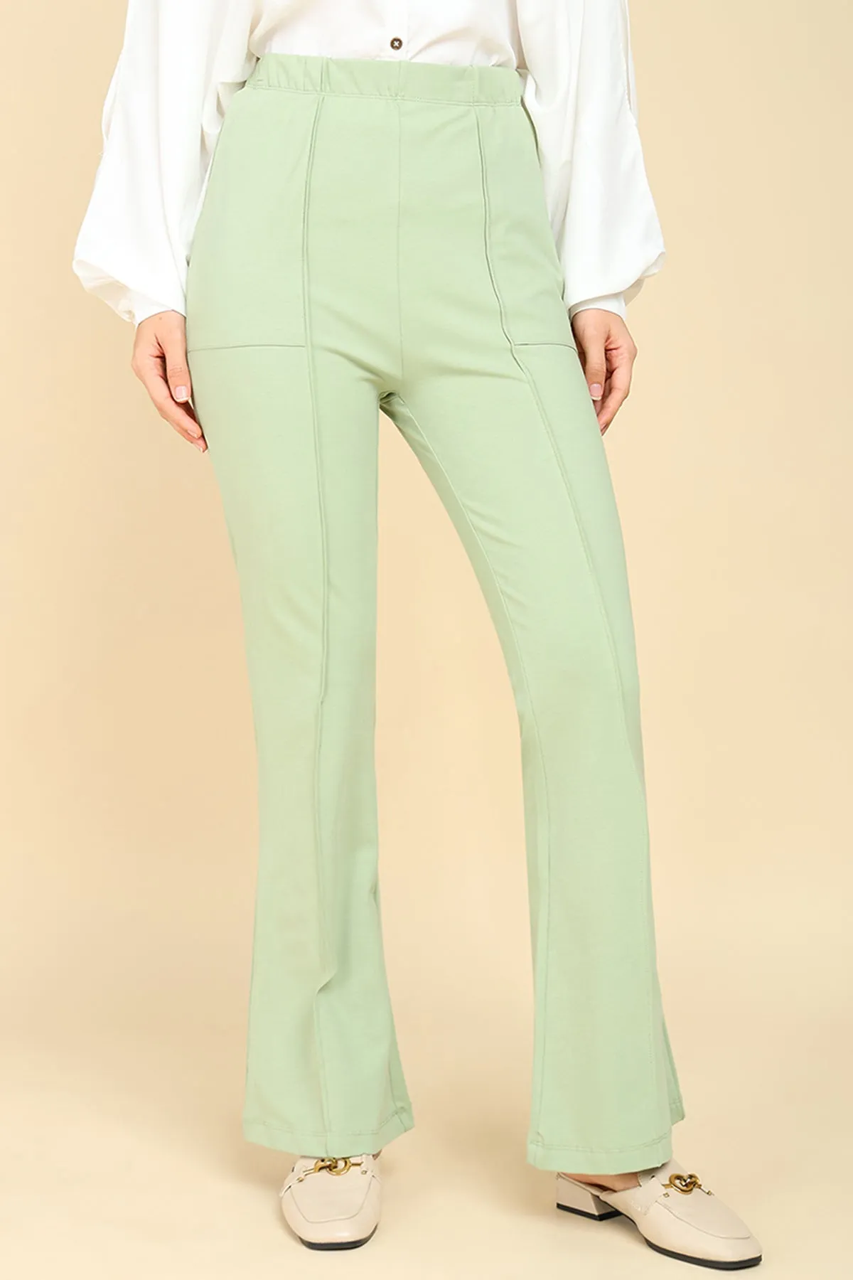 Pleated Cotton Pistachio Green Maternity Pants (Pregnancy & Postpartum)