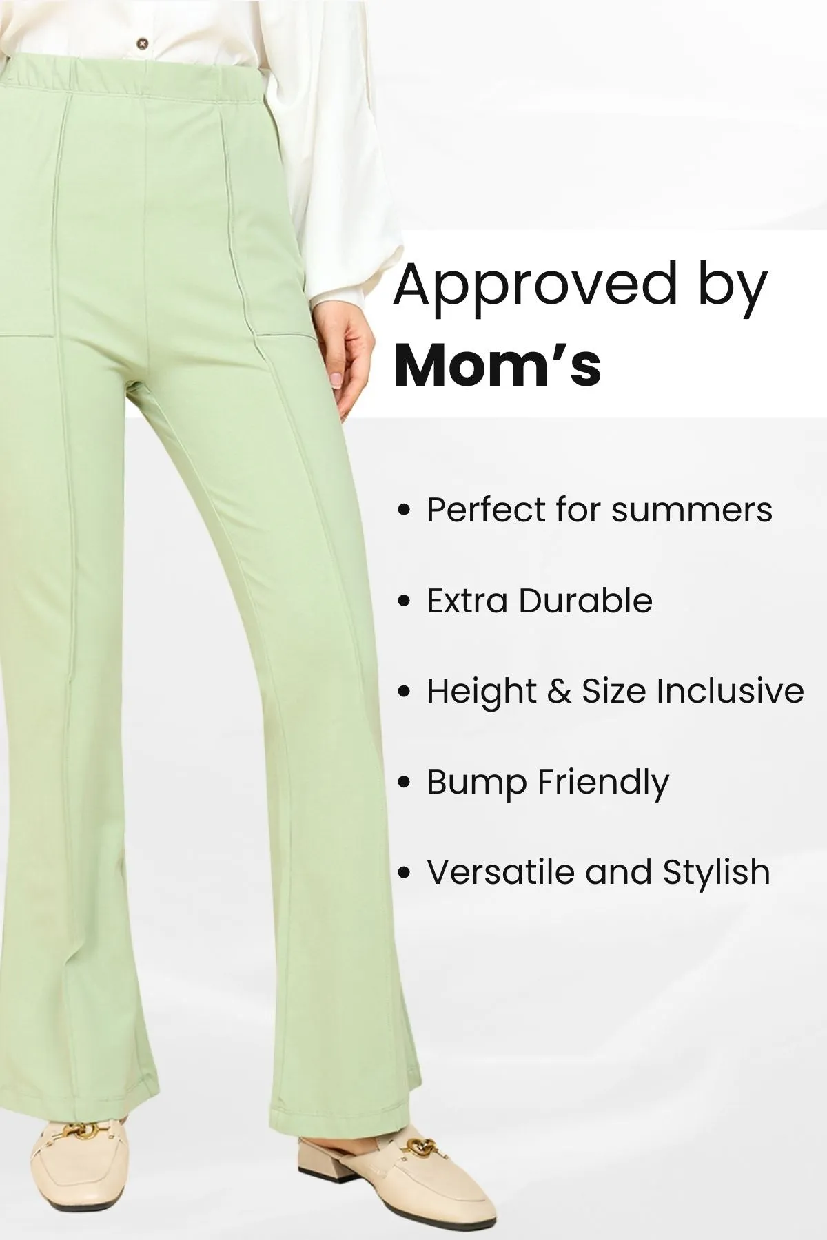 Pleated Cotton Pistachio Green Maternity Pants (Pregnancy & Postpartum)